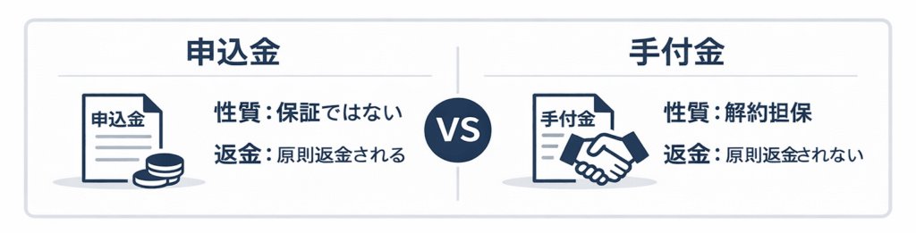 申込金と手付金の違いを比較した図解イラスト